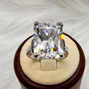 Extra Large Radiant Cut CZ & Sterling Silver Cocktail Ring size 7.